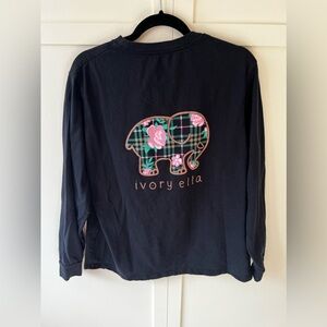 Ivory Ella Women’s Black‎ Long Sleeve Shirt Elephant Floral Plaid Size Large